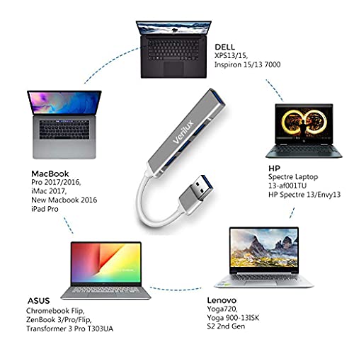 Verilux® USB Hub 3.0 for PC Multiport Adapter with 4 Ports High Speed for Laptop Aluminium Extender MacBook Pro Mini iMac 2PCS Verilux® USB Hub 3.0 for PC Multiport Adapter with 4 Ports High Speed for Laptop Aluminium Extender MacBook Pro Mini iMac 2PCS